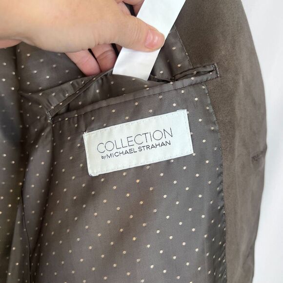 Michael Strahan NWT Brown Faux Suede Suit Coat Blazer Single Breasted Size 46S - Picture 10 of 11